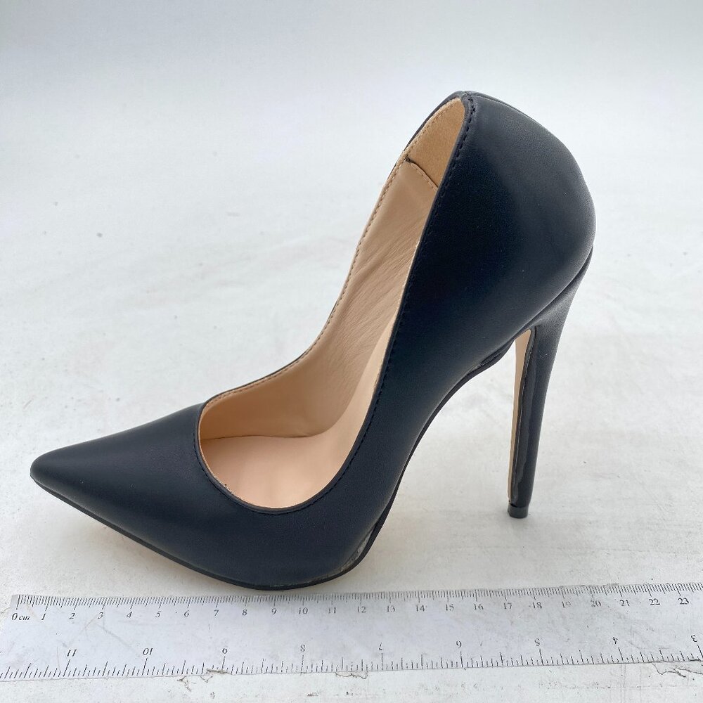 FSJ Black Pointed Toe Pumps High Heel Sexy Stilettos Slip On Office Dress Shoes - Picture 2 of 8